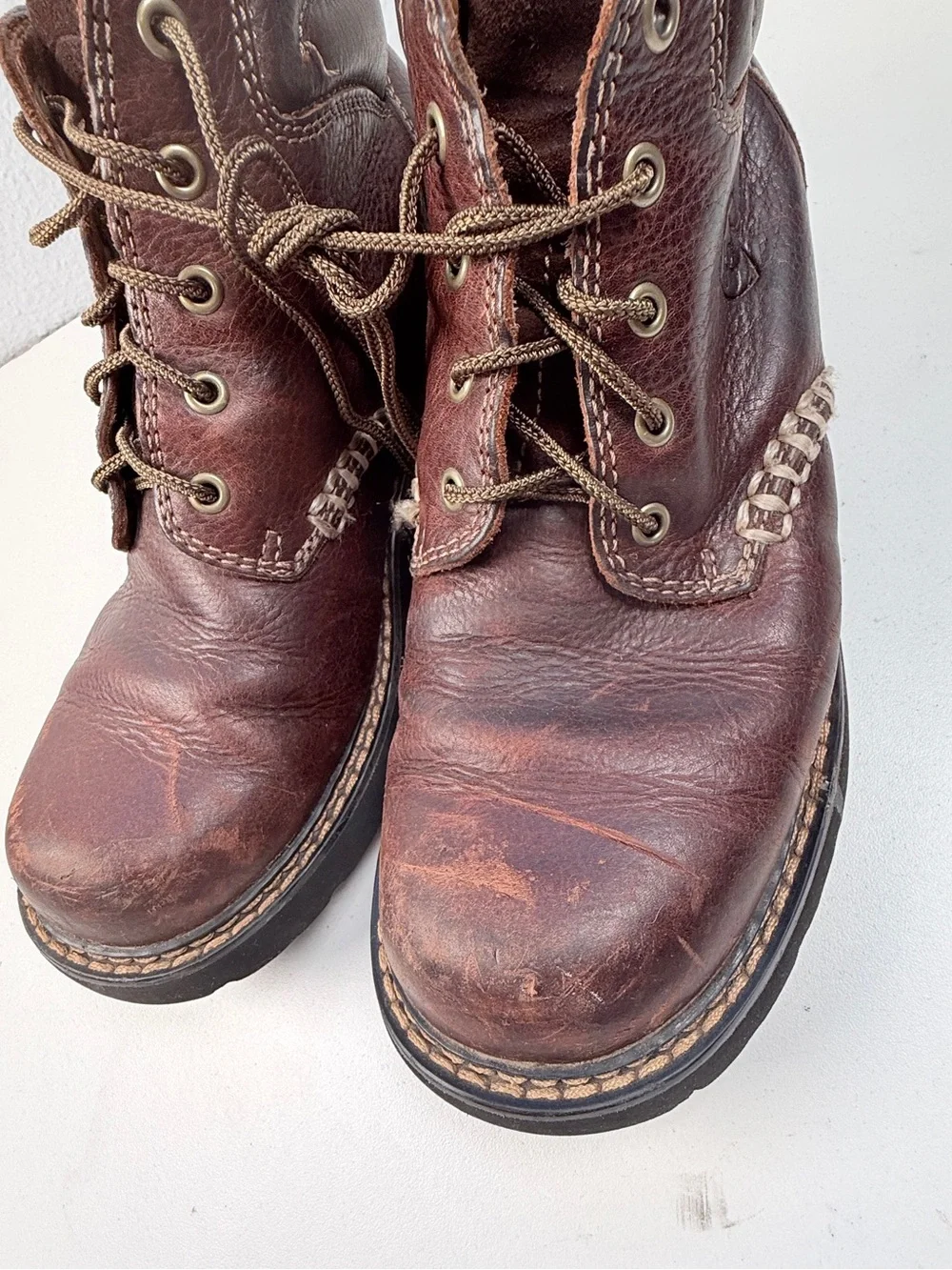 Ariat Mens 8.5 B Brown Leather Lace Up Ankle Work Boots Rugged Lug Sole